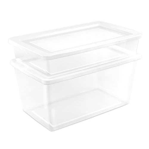 Sterilite 6 Pack Storage Box, 41 Quart Stackable Tote, Clear Plastic Container with Secure Snapping White Lids for Home and Office Organization - size: 41 Quart, style: 6 Pack