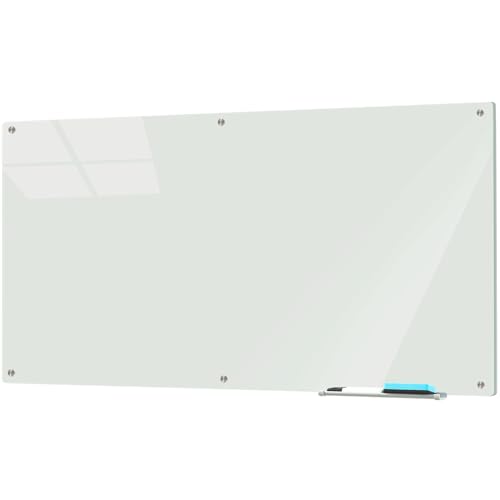 Glass Whiteboard 6' x 3', Magnetic Glass Dry Erase Board Frameless Wall Mounting, Large White Board for Office Home & School - size: 6' x 3'