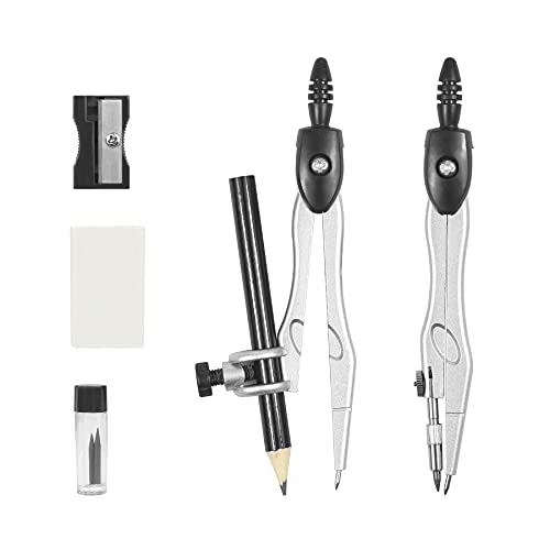 Vobou 10 Pieces Math Geometry Kit Set Student Supplies with Shatterproof Storage Box,Includes Rulers,Protractor,Compass,Eraser,Pencil Sharpener,Lead Refills,Pencil,for School and Drawings(Black) - color: Black