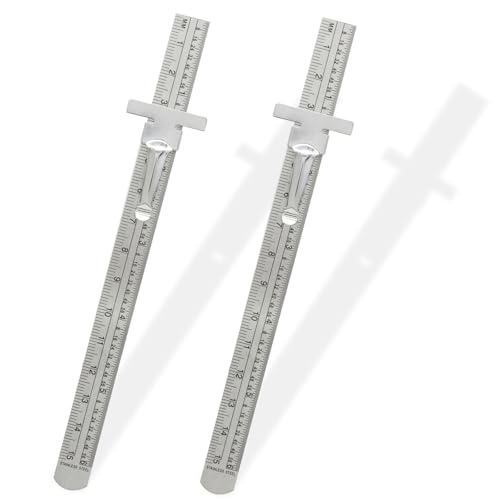 2 Pack Precision Pocket Ruler, Stainless Steel Flexible Ruler Detachable Clips, Metric Imperial Ruler for Engineering/School Office - size: M