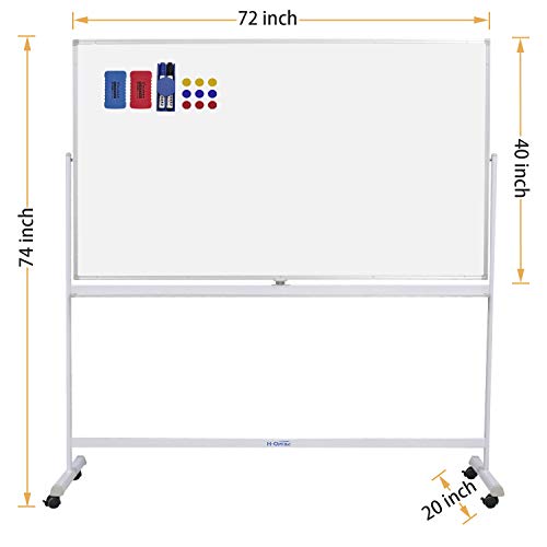 H-Qprobd Mobile Whiteboard 72"x40" Magnetic Dry Erase Board with Stand Double-Sided Rolling Whiteboard for Office, Home & School - size: 72"W x 74"H