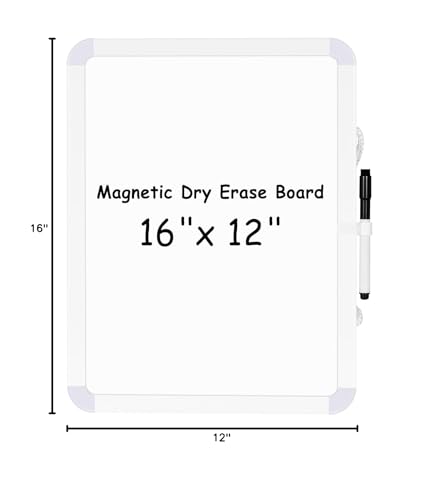 Small Dry Erase Whiteboard, 16" x 12" Double-Sided Magnetic White Board | Portable Mini Board for Fridge, Wall, Locker, Adhesive Mount, Hang & Magnetic Strip Mount, Stain-Resistant, No Ghosting - size: 12"W x 16"H