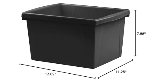 Storex 4 Gallon Storage Bin – Plastic Classroom Organizer for Books and Supplies, Black, 6-Pack (61466U06C)