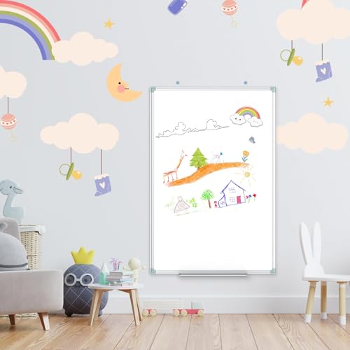Lockways White Board Dry Erase Board 48 x 31 Inch, Magnetic Whiteboard, Aluminium Frame Whiteboard with Marker Tray for School, Office and Home - size: 48 x 31 Inch