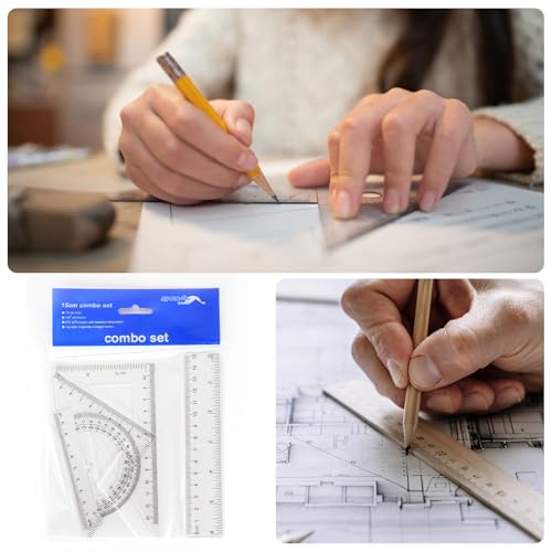 HARFINGTON 6pcs Triangular Ruler Set 15/30cm Plastic Metric Inch Geometric Protractor Triangle Engineering Scale Drafting Ruler Kit for Office Home, Red - color: Red