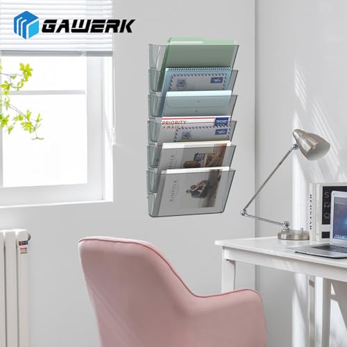 Gawerk Clear Acrylic Single Pocket, Plastic Hanging Wall Mount File Holder for Office Home (Gray, 6 Pack) - color: Gray, size: 6 Pack
