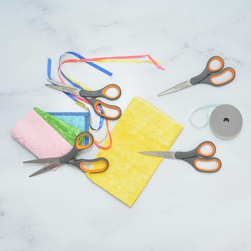 Westcott 8-Inch Titanium Bonded Straight Scissors, Soft Handle, Gray/Yellow, 4-Pack - size: 4-Pack