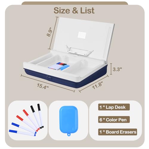 Lap Desk with Storage Cushion - Washable Portable Writing Lap Desk for Laptop with iPad Slot Magnetic WhiteBoard for Home Office Couch Bed - Fits Up to 15.6 Inch Laptop