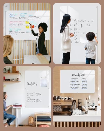 Mifuro Magnetic Glass Whiteboard,72"x48" Wall Mounted Frameless Dry Erase Board for Office, Home & School Ultra White - color: Ultra White, size: Size-72 x 48 inches