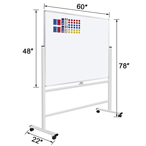 H-Qprobd 60"x48" Mobile Whiteboard Double-Sided Magnetic Dry Erase Board on Wheels - Comercial Rolling White Boards with Sturdy Stand for Home, Office & School - size: 48"W x 74"H