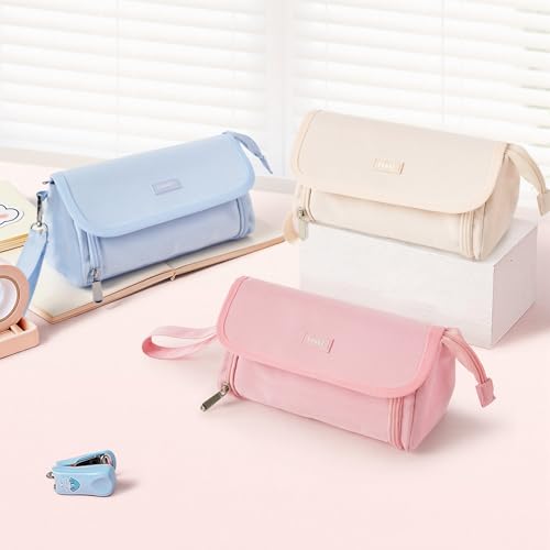 Sooez Super Large Pencil Case, Big Capacity Pencil Bag with 3 Compartments, Hold 200 pencils, Cute Pencil Pouch with Zipper, Portable Stationery Pen Bag, Aesthetic School Supplies For Girls, Pink - color: Pink