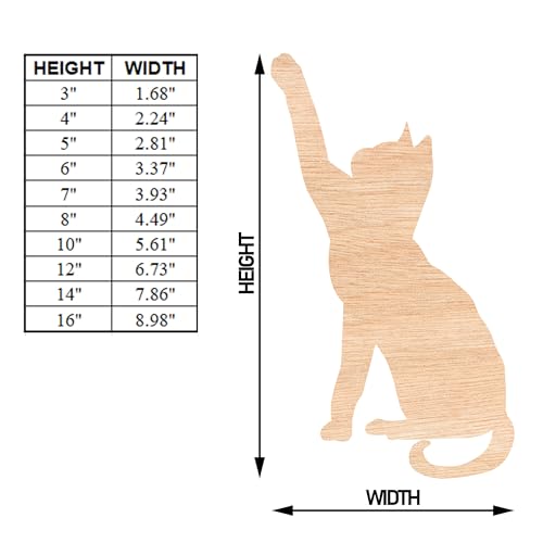 Unfinished Wooden Cat Cutout | DIY Cat Craft Shape | Natural Wood Cat Silhouette for Painting and Decor | Laser Cut Wooden Craft Supplies | Perfect for Cat-Themed Projects (3mm Plywood, 7") - size: 7"