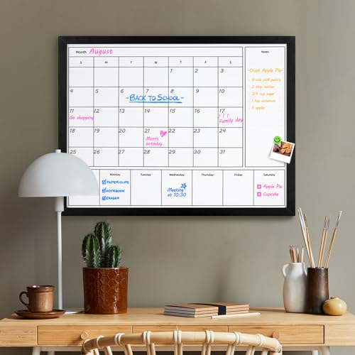 3-in-1 Dry Erase Calendar for Wall, 31.5x23.6 inches Magnetic Surface Monthly & Weekly Planner Whiteboard, Dry Erase Board with Black Wood Frame, Hanging White Board Calendar(YL+ZL-BK,6080) - color: Black, size: 31.5"W x 23.6"H