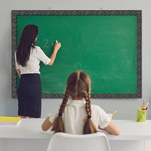 Zonon 65 Feet Bulletin Board Borders Black and White Polka Dots Striped Grid Borders Decorative Straight Scalloped Wavy Rolled Trim Classroom Back to School Decor(Wavy White Dot) - style: Wavy White Dot