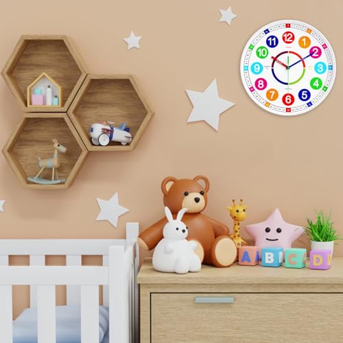 Kids Wall Clock - Non-Ticking, Battery-Operated Time Teaching Clock for Kids, Ideal for Children’s Bedrooms, Playrooms, and Stylish Home Décor – White, 12 Inch - size: 12 Inch