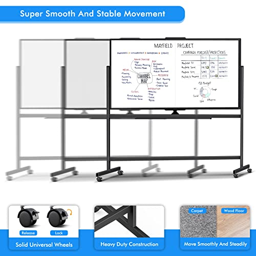 maxtek 72 x 40 Double Sided Rolling Whiteboard, Mobile Whiteboard Magnetic White Board - Large Reversible Dry Erase Board Easel Standing Board on Wheels with Stand (72 x 40 Black) - size: 40"W x 72"H, style: Black