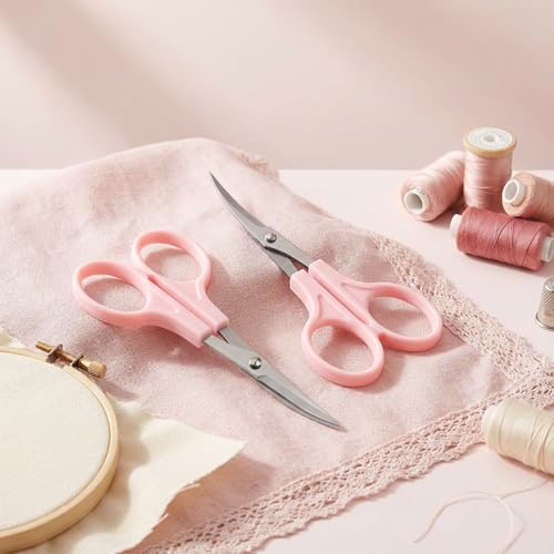 2 PCS Curved Scissors, 3/4" Applique Scissors Embroidery Small Curved Embroidery Scissor High Precision Needlepoint Scissor for Cutting Sewing Crochet Paper Fabric Yarn, Pink
