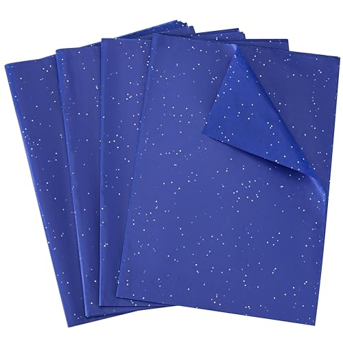 SUNCOLOR 36 Sheets Glitter Blue Tissue Paper, 20 x 20 Inch Wrapping Paper for Gift Bags, Crafts, Packaging, DIY Projects, Sparkly Shimmer Blue - color: Blue