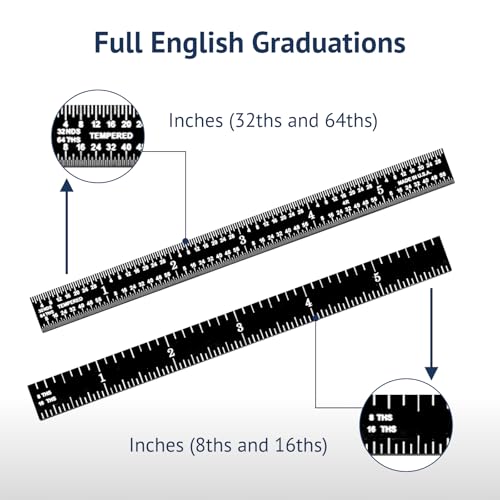 PEC Tools 6" Stainless Steel Flexible Metal Ruler with Black Chrome Finish, 4R Graduaction (1/8", 1/16", 1/32", 1/64"), High-Contrast Imperial Machinist Rule, Easy to Read, Made in USA - color: Black Chrome-Flexible, size: 6"