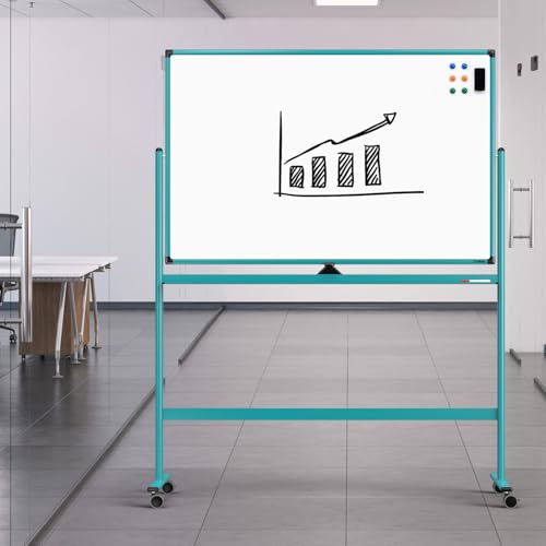 Mobile Whiteboard on Wheels, 48x32 Inches Rolling Whiteboard, Magnetic Dry Erase Board with Stand, Standing White Board for Office, School, Home, Large Double Sided White Board with Paper Pad - color: Blue, size: 48"x32"