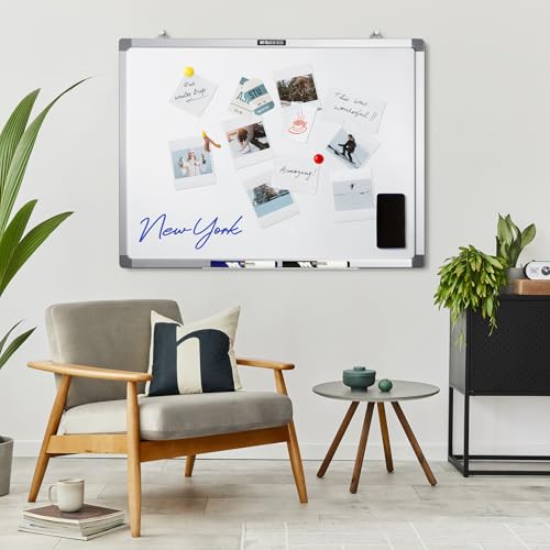 M&G Dry Erase Board Magnetic White Board for Wall, 28” x 20” Whiteboard with 2 Markers & 2 Magnets & 1 Eraser, Hanging Whiteboard with Silver Frame for Planning, Drawing, to Do List, Office Use - size: 28 X 20 Inches