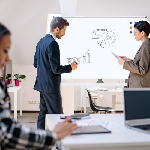 White Board on Wheels, 48 x 32 Inches Height-Adjustable Large Rolling Whiteboard, Mobile Magnetic Dry Erase Board with Stand, Double-Sided Standing Whiteboard for Office, Home, Classroom, School - color: White - Upgraded, size: 48"x32"