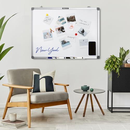 M&G Dry Erase Board Magnetic White Board for Wall, 24” x 18” Whiteboard with 2 Markers & 2 Magnets & 1 Eraser, Hanging Whiteboard with Silver Frame for Planning, Drawing, to Do List, Office Use - size: 24 X 18 Inches