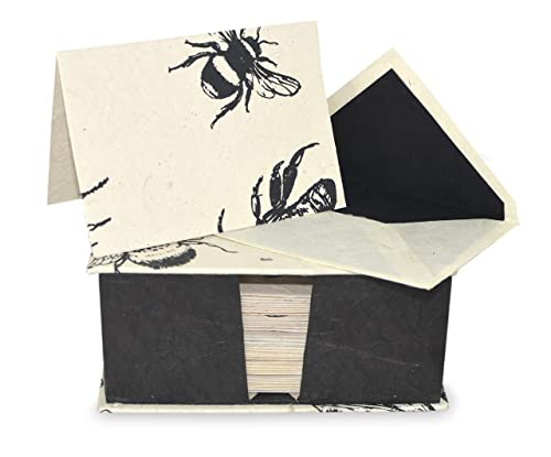 Kathmandu Valley Co. Nepali Cherish Greeting Card & Envelope Deluxe Box Set with Handmade Lokta Paper from Nepal, 25 Cards (Bees) - color: Bees, size: 25 Cards