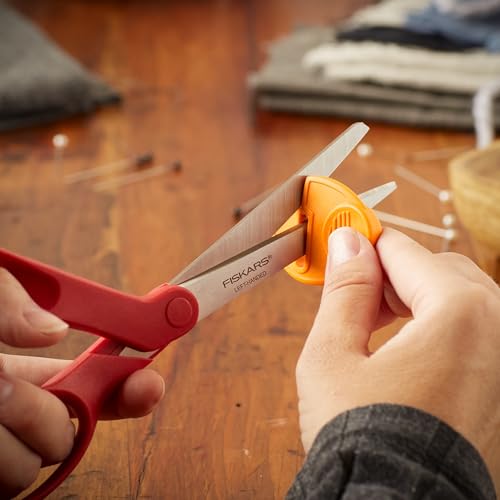 Fiskars Left-Handed Scissors, Precision Cutting for Craft Fabric Paper, Ergonomic Comfort Grip, Stainless Steel, 8", Red - style: Left-Handed