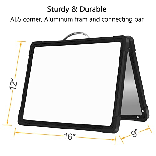 Small Dry Erase White Board Double-Sided Magnetic Portable White Board Desktop Foldable Tabletop Whiteboard Easel for Home, Office, Classroom - size: desktop 16"x12" black