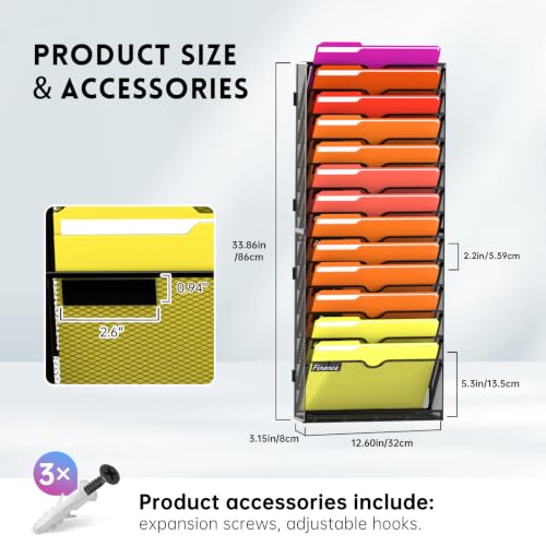 14-Tier Wall File Organizer, Wall File Holder Mesh Mail Organizer for Papers, Folders, Letters, Magazine Rack for Office Home Classroom, Black - size: 14Tier-Black-1Pack