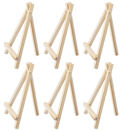6 Pack Mini Wood Display Easels, Small Tabletop Canvas Stands, Artist Triangle Easels for Paintings, Weddings, Business Cards & Craft Displays