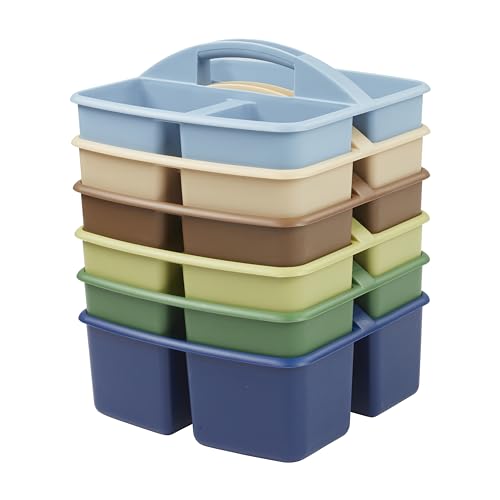 ECR4Kids 3-Compartment Small Plastic Caddy, Multipurpose Organization, Earthtone, 6-Pack - color: Earthtone