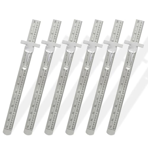 6 Pack Precision Pocket Ruler, Stainless Steel Flexible Ruler Detachable Clips, Metric Imperial Ruler for Engineering/School Office - size: XL