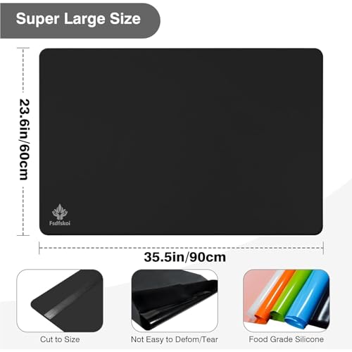 35.5" x 23.6" Extra Large Silicone Mat, Silicone Craft Mat for Placemat Baking Painting Clay Art and More (Black) - color: Black