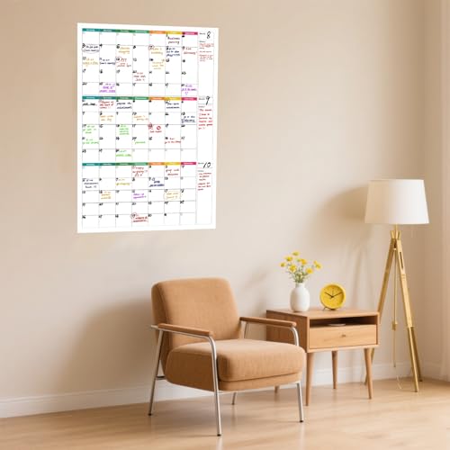 24" x 36" Dry Erase Wall Calendar large - Undated 3-Month Agenda Planner Calendar, Erasable and Reusable Whiteboard, 20 non-mark round double-sided glue, Vertical Layout for Office, Classroom, or Home