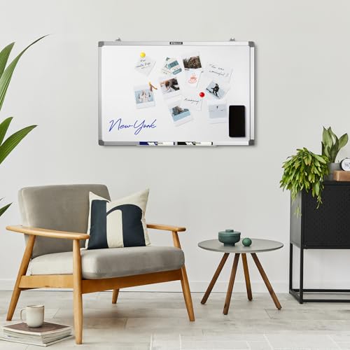M&G Dry Erase Board Magnetic White Board for Wall, 36” x 24” Whiteboard with 2 Markers & 2 Magnets & 1 Eraser, Hanging Whiteboard with Silver Frame for Planning, Drawing, to Do List, Office Use - size: 36 X 24 Inches