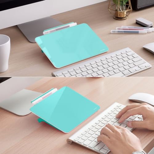 TSJ OFFICE Small Desktop Whiteboard - Glass Dry Erase Board 8 X 6 Inches Tabletop Easel Whiteboard with Stand, Desk Board Buddy for Artist, Teacher and Student - color: 8 X 6 Inches - Light Blue