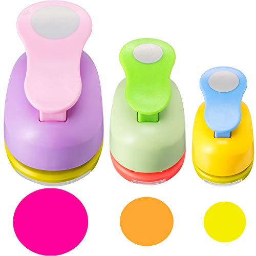 Chengu 3 Pack Circle Punch for Paper Craft 2, 1 and 5/8 Inch Punch Paper Punchers Round with 10 Pcs Sticker, Cutter Random for Card Making Scrapbook DIY Albums Photos Office Supplies - color: Random Color, style: Circle