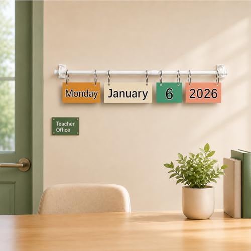 Flip Chart Classroom Calendar 2026 – Complete Flippable Boho Bulletin Board Set with Hanging Rod, Colorful Rainbow Whiteboard Date Display, Teacher Organization Kit(Bright) - color: Bright
