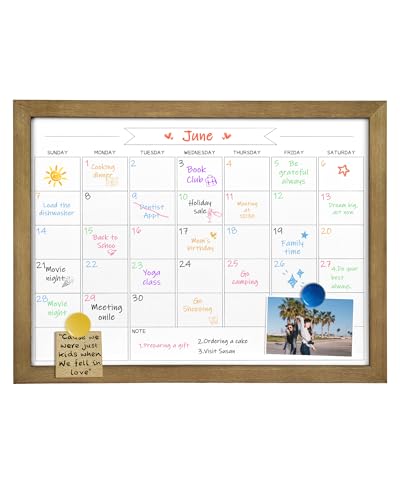 Dry Erase Monthly Calendar Whiteboard, Magnetic Surface White Board for Wall, Office/School/Home, Solid Pine Wood Rustic Brwon Frame Hanging Board & Planning Board, 13"x 17" (YL-RB-3343-B) - color: Rustic Brwon, size: 17"W x 13"H