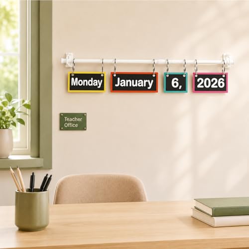 Flip Chart Classroom Calendar 2026 – Complete Flippable Neutral Bulletin Board Set with Hanging Rod, Colorful Whiteboard Date Display, Teacher Organization Kit(Neon) - color: Neon