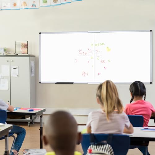 VIZ-PRO Magnetic Dry Erase Board, 96 X 48 Inches, Foldable Wall-Mounted Whiteboard with Silver Aluminum Frame & Marker Tray for School Office and Home 8' X 4' - size: 96"W x 48"H