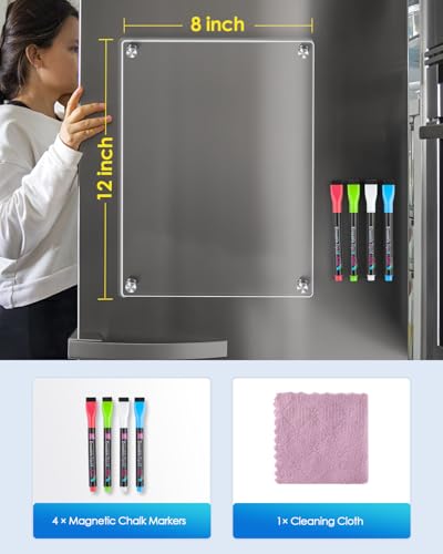 MaxGear Acrylic Magnetic Whiteboard for Fridge, 12 x 8 Inch Dry Erase Board | Durable Acrylic Material, Powerful Magnets, Smooth Writing and Easy Cleaning for Grocery Lists, Meal Plans, and Reminders - size: 12"W x 8"H