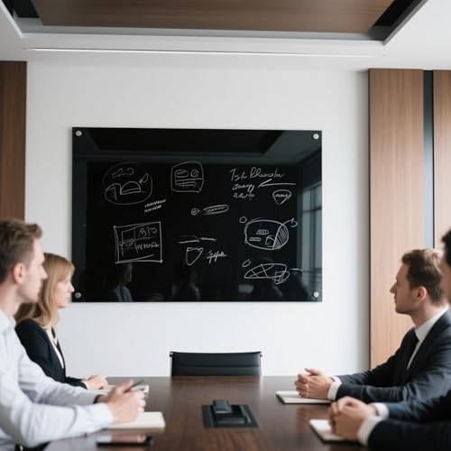 KIZZBY Black Glass Dry Erase Board - Magnetic Blackboard for Wall, 48"x36" Large Frameless Black Whiteboard for Office, Home & School - color: 48"×36" Black
