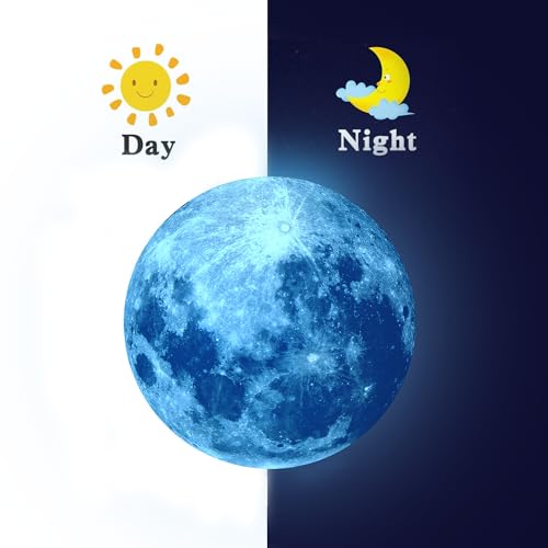 iinuu Glow in The Dark Moon, Moon Wall Decals, Galaxy Stickers, Realistic Starry Night (Blue), Ap-wd180 - color: Moon - Blue