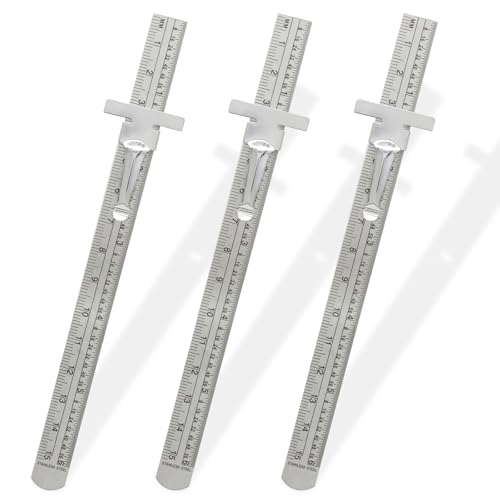 3 Pack Precision Pocket Ruler, Stainless Steel Flexible Ruler Detachable Clips, Metric Imperial Ruler for Engineering/School Office - size: L