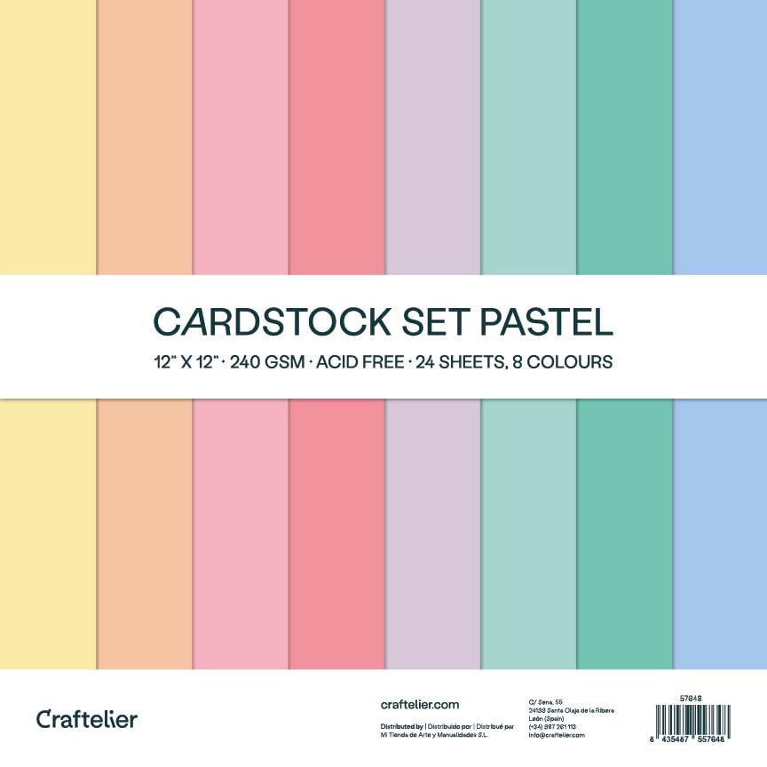 Craftelier - Cardstock Set Pastel | Pack of 24 Double Sided Cardstock for Cardmaking, Scrapbooking and Craft Projects | Weight 240 grams | Size 30,48 cm x 30,48 cm (12" x 12") - color: Pastel, size: 12" x 12"