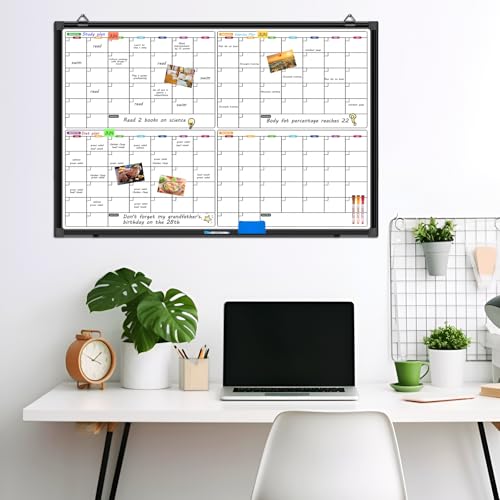 4 Month Dry Erase Calendar for Wall 36" x 24", Magnetic Calendar Whiteboard with Black Aluminum Frame, Magnetic White Board Calendars for Office Home and School - size: 36"W x 24"H