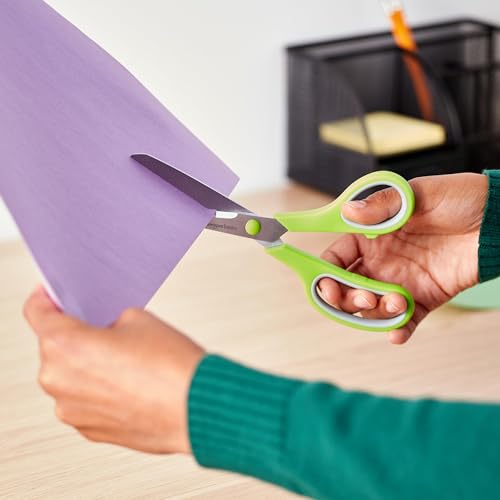 Amazon Basics Multipurpose Stainless Steel Scissors for Office, Crafts, Paper Cutting, Fabric Cutting, Right/Left Handed, Comfort Grip, PVD Coated, 2-Pack, Green and Grey - size: 2-Pack